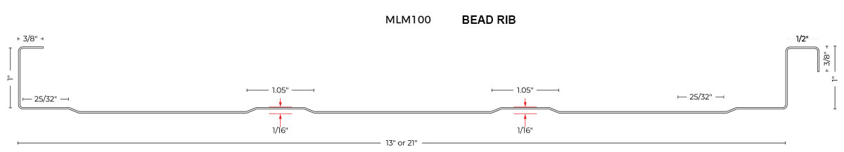 MetalLab-MLM100: 2 ribs Line Drawn Profile Bead Rib
